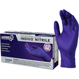 Ammex Corp AINPF48100 Ammex® AINPF Textured Medical/Exam Nitrile Gloves, Powder-Free, Indigo, X-Large, 100/Box image.