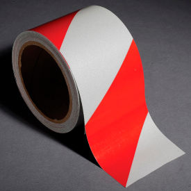 Top Tape And  Label Inc. RST137 INCOM® Safety Tape Reflective Striped Red/White, 3"W x 30L, 1 Roll image.