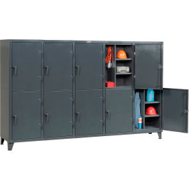 Strong Hold Products 106-24-2TPL StrongHold® 2-Tier 10 Door Personal Locker, 122"W x 24"D x 78"H, Gray, All-Welded image.