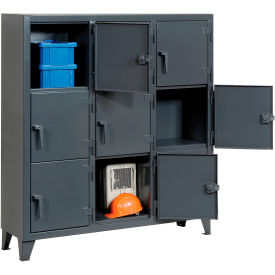 Strong Hold Products 55-18-3TMT StrongHold® 3-Tier 9 Door Personal Locker, 62"W x 18"D x 68"H, Gray, All-Welded image.