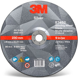 3m 7010410647 3M™ Silver Depressed Center Grinding Wheel, 9" x 1/4" x 7/8" T27, Ceramic Grain, 36 Grit image.