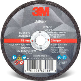 3m 7100139208 3M™ Silver Cut-off Wheel, 3" x .035" x 3/8" T1, Ceramic Grain, 36 Grit image.