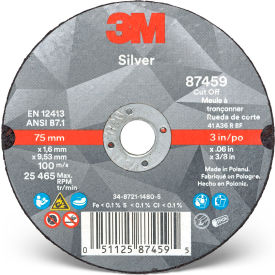3m 7100139210 3M™ Silver Cut-off Wheel, 3" x 0.06" x 3/8" T1, Ceramic Grain, 36 Grit image.