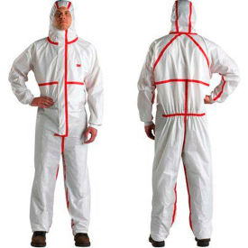 3m 7000109048 3M™ Disposable Coverall, Knit Cuffs & Attached Hood, White/Red, XL, 4565-BLK-XL, 25/Case image.