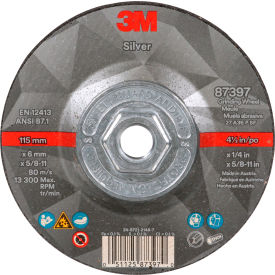 3m 7100245024 3M™ Silver Center Grinding Wheel, 87397, Type 27, 4-1/2" Dia. x 1/4" Thick, 10/Carton image.