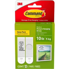 3M Command 17204-12ES Picture Hanging Strips White 10 Lbs Capacity 