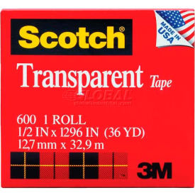 3m 600121296 Scotch® Transparent Tape 600, 1/2" x 1296", Boxed, 1" Core, 1 Roll image.
