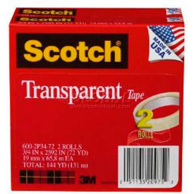 3m 6002P3472 Scotch® Transparent Tape 600-2P34-72, 3/4" x 2592", 3" Core, 2 Rolls/PK image.