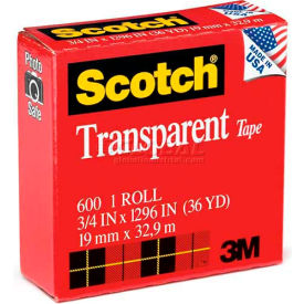 3m 600341296 Scotch® Transparent Tape 600, 3/4" x 1296", Boxed, 1" Core, 1 Roll image.