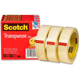 3m 600723PK Scotch® Transparent Tape 600-72-3PK, 1" x 2592", 3" Core, 3 Rolls/Pack image.