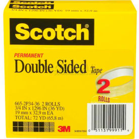 Scotch® Double Sided Tape 665-2P34-36 3/4"" x 1296"" 3"" Core 2 Rolls/PK