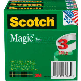 3m 810723PK Scotch® Magic™ Tape 810-72-3PK, 1" x 2592", 3" Core, 3 Rolls/Pack image.