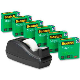 3m 810C40BK Scotch® Magic™ Tape 3/4" x 1000", 6 Rolls & Black Tape Dispenser image.