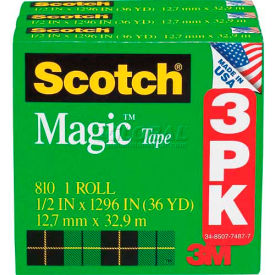 3m 810H3 Scotch® Magic™ Tape 810H3, 1/2" x 1296", 1" Core, 3 Rolls/Pack image.