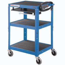Global Industrial 334541BL Global Industrial™ Steel Mobile Workstation Cart with Slide out keyboard and Mouse Shelf-Blue image.