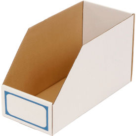 Interstate Container 336406 Foldable Corrugated Shelf Bin 7-3/4"W x 17-1/2"D x 10"H, White image.