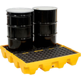 JUSTRITE SAFETY GROUP 1645 Eagle 4-Drum, Low Profile Spill Containment Pallet With Drain, Yellow image.
