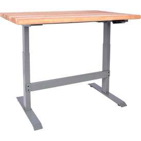 Global Industrial 338337GY Global Industrial™ Electric Adjustable Height Workbench, Maple Safety Edge, 48"W x 30"D, Gray image.