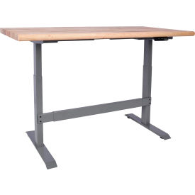 Global Industrial 338338GY Global Industrial™ Electric Adjustable Height Workbench, Maple Safety Edge, 60"W x 30"D, Gray image.