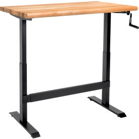 Global Industrial 338343BK Global Industrial™ Hand-Crank Adjustable Height Workbench, Maple Safety Edge, 48"W x 30"D image.