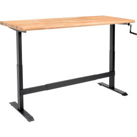 Global Industrial 338345BK Global Industrial™ Hand-Crank Adjustable Height Workbench, Maple Safety Edge, 72"W x 30"D image.