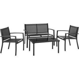 Global Industrial™ 4-Piece Outdoor Patio Set Glass Top Table Black