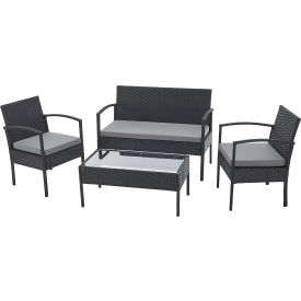 Global Industrial™ 4-Piece Rattan Outdoor Patio Set Open Leg Black