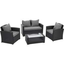 Global Industrial™ 4-Piece Rattan Outdoor Patio Set Black