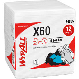 WypAll® General Clean X60 Cloths 1/4 Fold 12.5 x 13 White 76/Box 12 Boxes/Carton