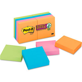 3M 6228SSAN Post-it® Super Sticky Note Pads 6228SSAN, 2" x 2", Electric Glow, 90 Sheets, 8/Pack image.