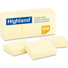 3M 6539YW Highland™Self-Stick Pads 6539YW, 1-1/2" x 2", Yellow, 100 Sheets, 12/Pack image.