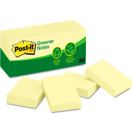 3M 653RPYW Post-it® Greener Notes Recycled Notes 653RPYW, 1-1/2" x 2", Canary Yellow, 100 Sheets, 12/Pack image.