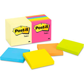 3M 65414YWM Post-it® Notes Note Pad Assortment 65414YWM, 3" x 3", Assorted, 100 Sheets, 14/Pack image.