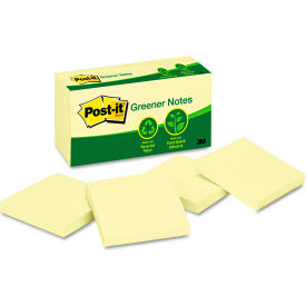 3M 654RPYW Post-it® Greener Notes Recycled Notes 654RPYW, 3" x 3", Canary Yellow, 100 Sheets, 12/Pack image.