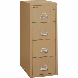 Fire King 4/1831C Fireking Fireproof 4 Drawer Vertical File Cabinet - Letter Size 18"W x 31-1/2"D x 53"H - Sand image.