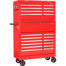 Global Industrial 410205 Global Industrial™ 42-3/8" x 18" x 60-7/8" 21 Drawer Red Roller Tool Cabinet & Chest Combo image.
