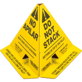 Global Industrial 412402 Global Industrial™ "Do Not Stack" Printed Trilingual Pallet Cones, Yellow, 50/Pack image.
