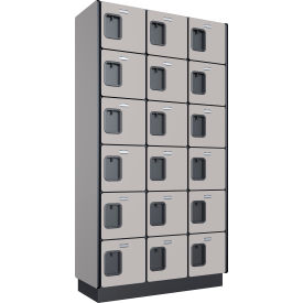 Global Industrial 6-Tier 18 Door Wood Locker 36"Wx15"Dx76"H Gray Unassembled 