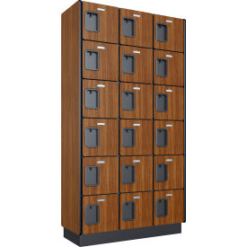 Global Industrial 6-Tier 18 Door Wood Locker 36"Wx15"Dx76"H Cherry Unassembled 