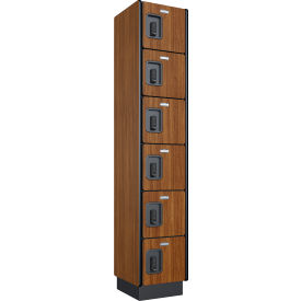 Global Industrial 6-Tier 6 Door Digital Wood Locker 12"Wx15"Dx76"H Cherry Assembled 