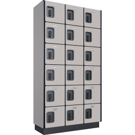 Global Industrial 6-Tier 18 Door Digital Wood Locker 36"Wx15"Dx76"H Gray Assembled 