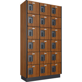 Global Industrial 6-Tier 18 Door Digital Wood Locker 36"Wx15"Dx76"H Cherry Assembled 