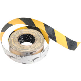 Top Tape And  Label Inc. SG3904YB Anti-Slip Traction Yellow/Black Hazard Striped Tape Roll, 4" x 60 image.