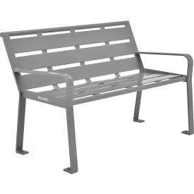 Global Industrial 436974GY Global Industrial™ 4 Outdoor Horizontal Steel Slat Park Bench w/ Back, Gray image.