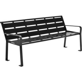Global Industrial 436975BK Global Industrial™ 6 Outdoor Horizontal Steel Slat Park Bench w/ Back, Black image.