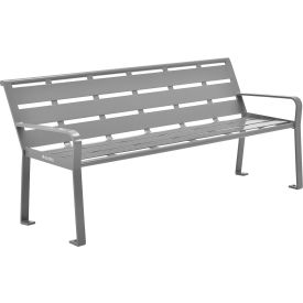 Global Industrial 6' Outdoor Horizontal Steel Slat Park Bench w/ Back, Gray