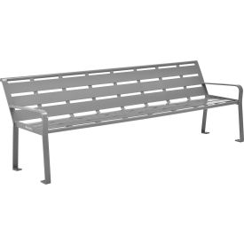 Global Industrial 436976GY Global Industrial™ 8 Outdoor Horizontal Steel Slat Park Bench w/ Back, Gray image.