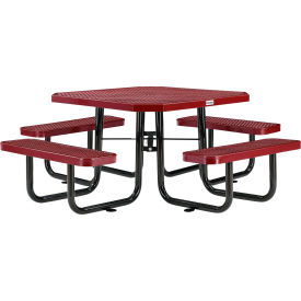 Global Industrial 436982RD Global Industrial™ 46" Octagonal Picnic Table, Expanded Metal, Red image.