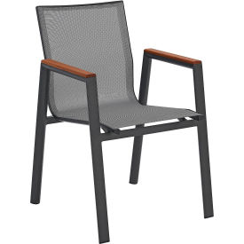 Global Industrial Outdoor Sling Armchair with Teakwood Armrests Gray 