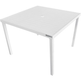 Global Industrial 437005WH Global Industrial™ 40" Square Aluminum Slatted Dining Table, White image.